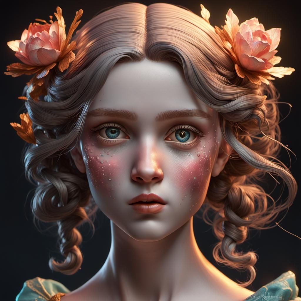 Cracked Porcelain Doll Portrait in Art Nouveau Style
