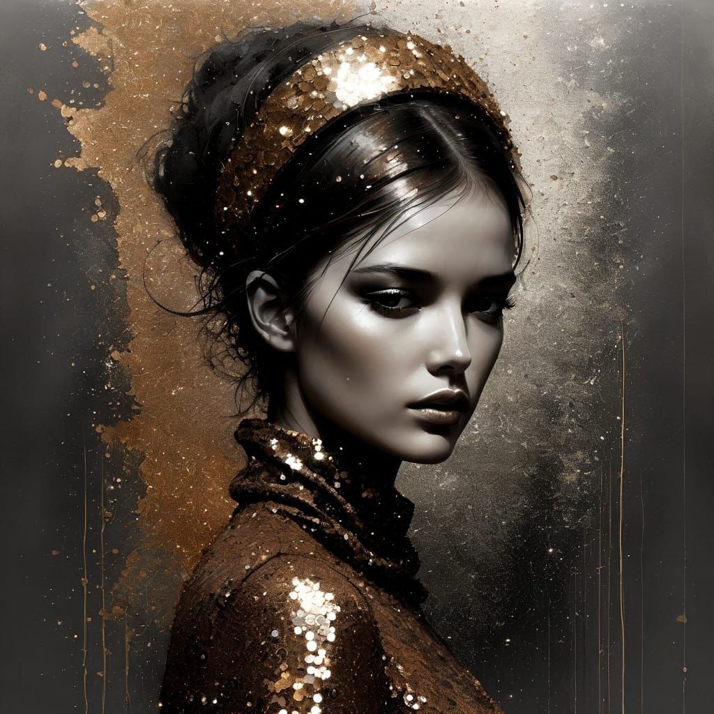 Surreal Portrait of a Sequined Beauty in Dark Art Style