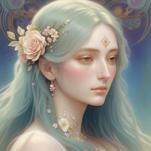 Marble Woman Adorned With Flowers in Ethereal Surrealism