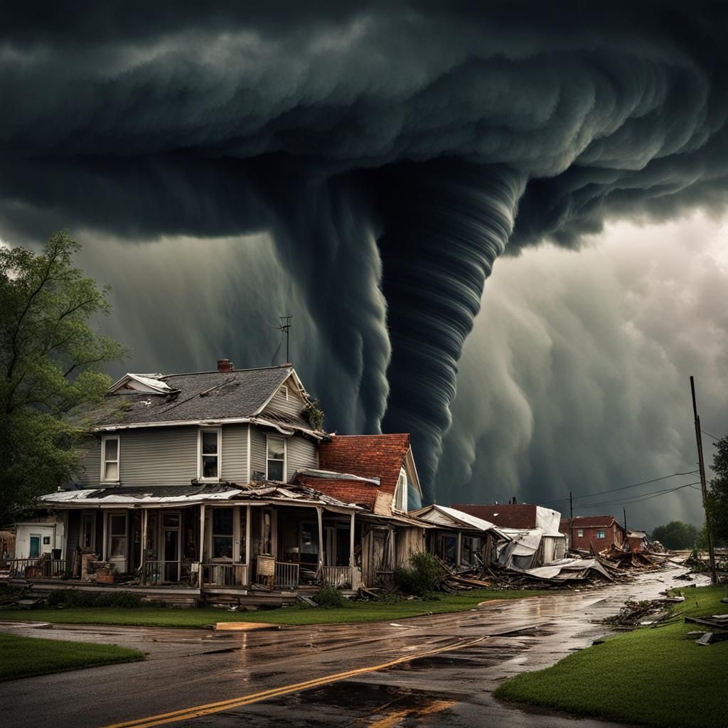 Tornado Devastation in a Small Town: Hyperrealistic Renderin...