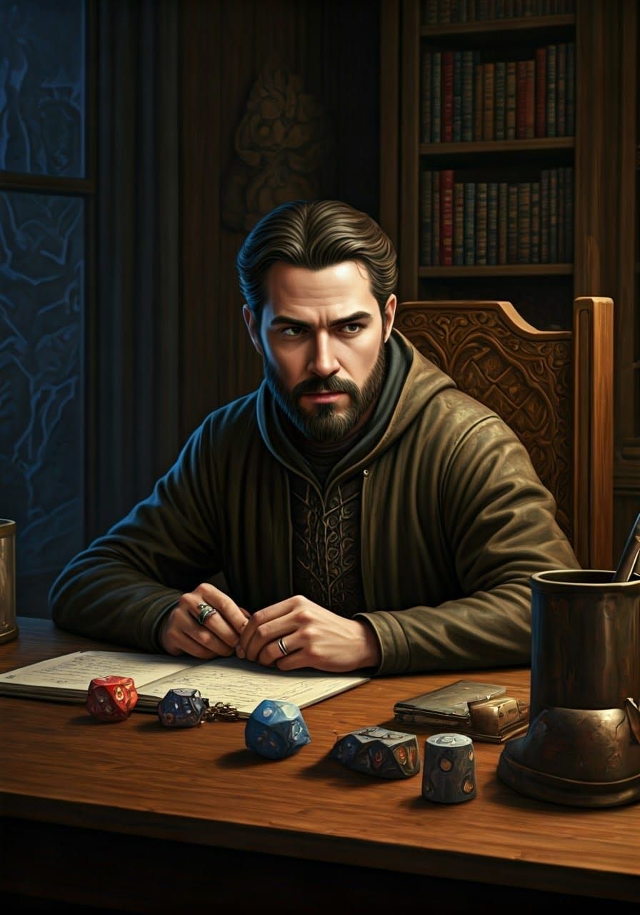 Dungeon Master at His Table Digital Illustration