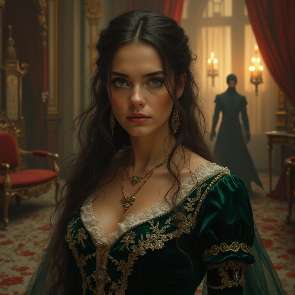 A Noblewoman Faces Danger in a Lavish Castle Interior