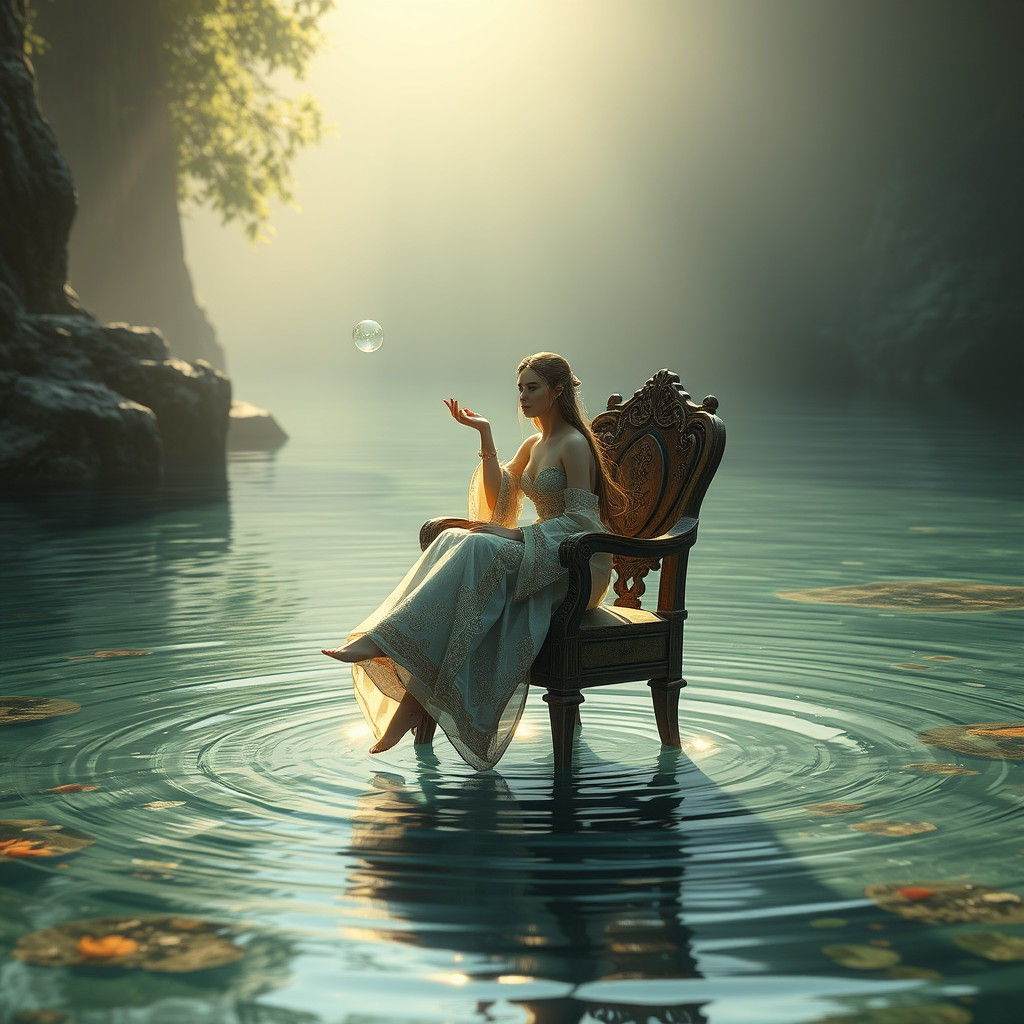 Mofeta in River Releasing a Shimmering Bubble