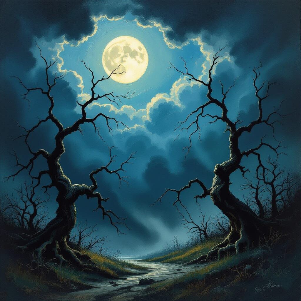 Turbulent Storm Rages: Oil Painting in Earthy Tones