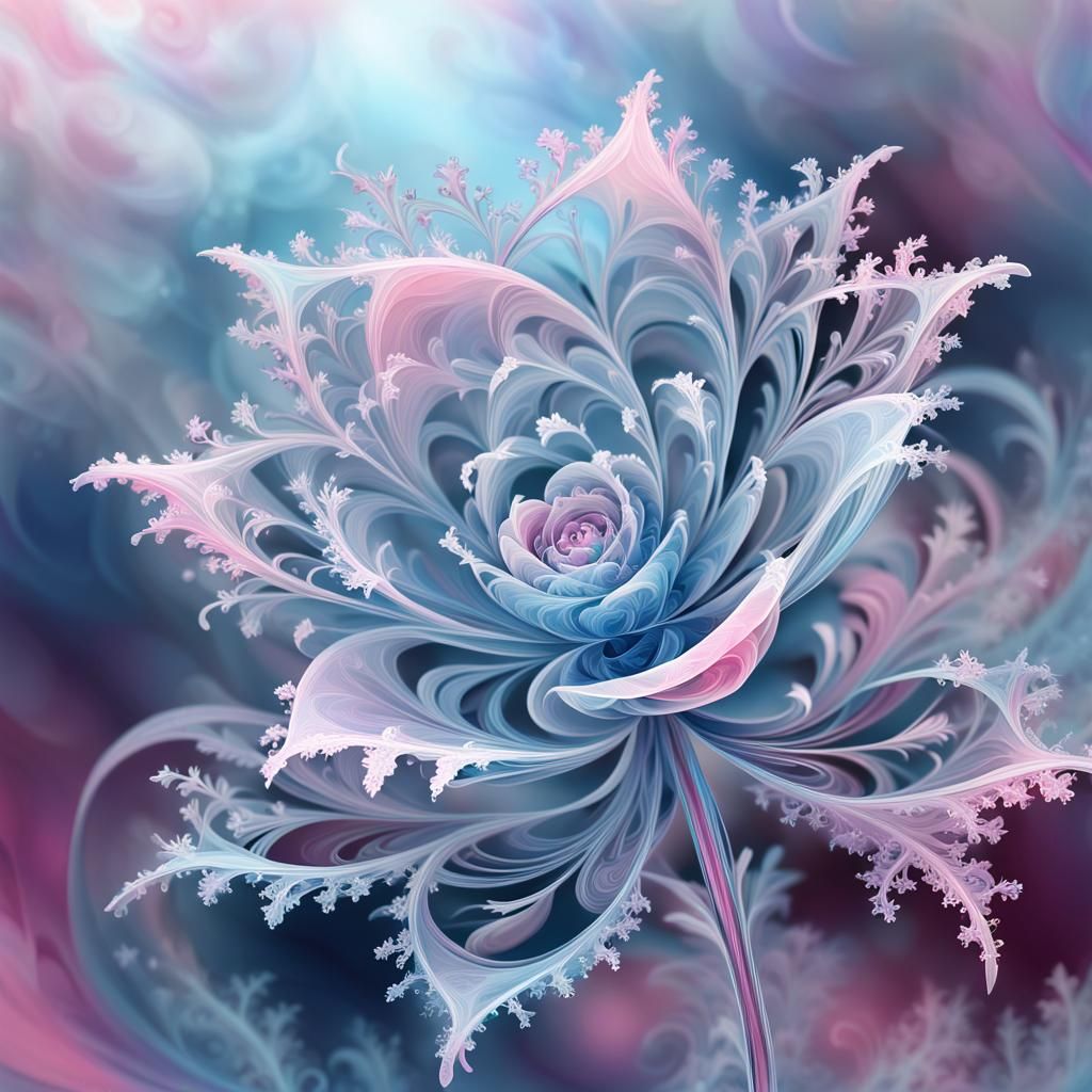 Icy Mist: Abstract Fractal Flower in Oil Painting Style