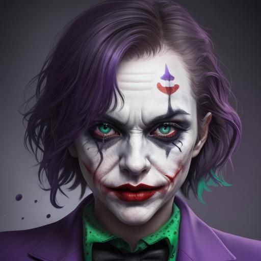 Hyperrealistic Female Joker in Splash Art Style