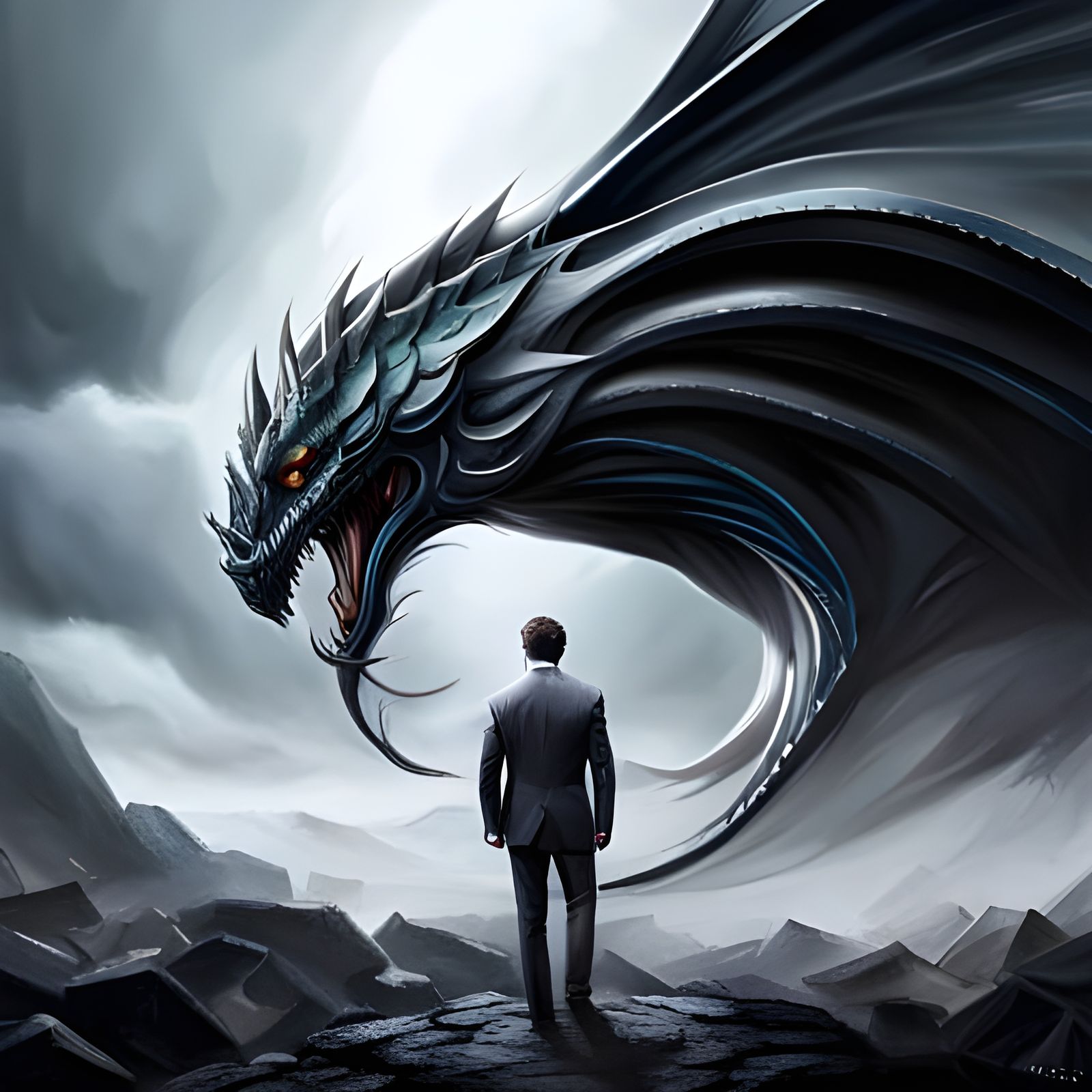 Dark Knight Dragon Battle in Dark Fantasy Style