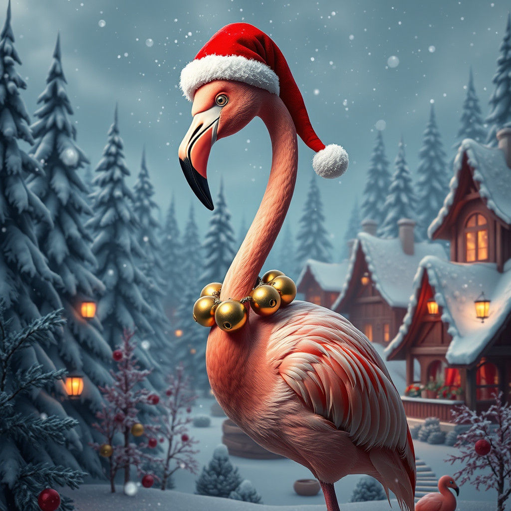 Festive Flamingo in Winter Wonderland