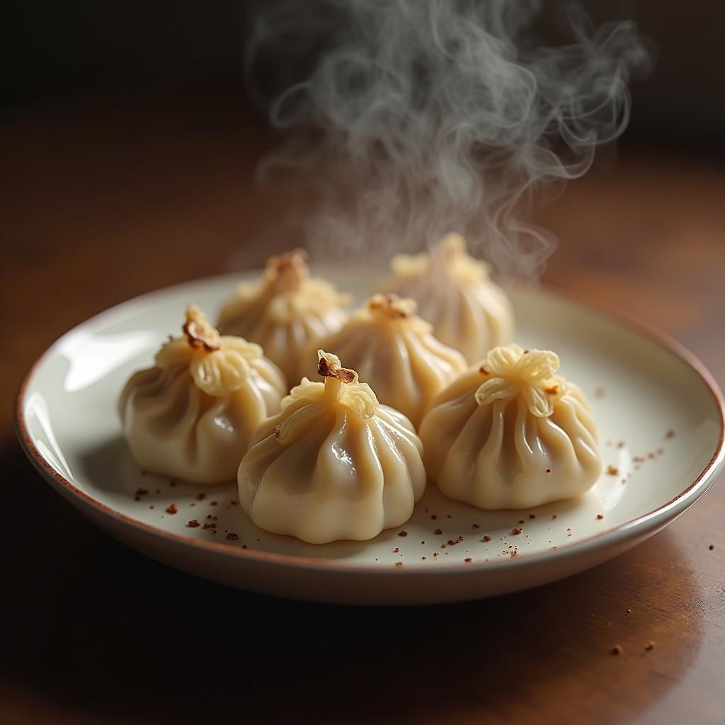 Steaming Dumplings in Rich Matte Painting Style