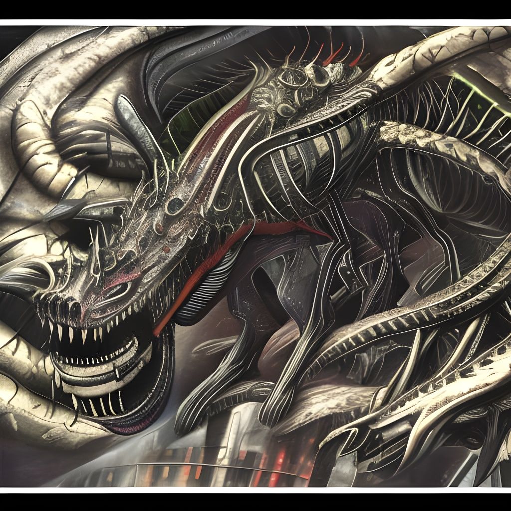 Grimdark Space Dragon in Mixed Media Style