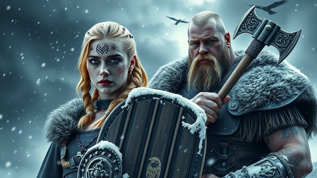 Viking Shield-Maiden and Berserker in Ragnarök