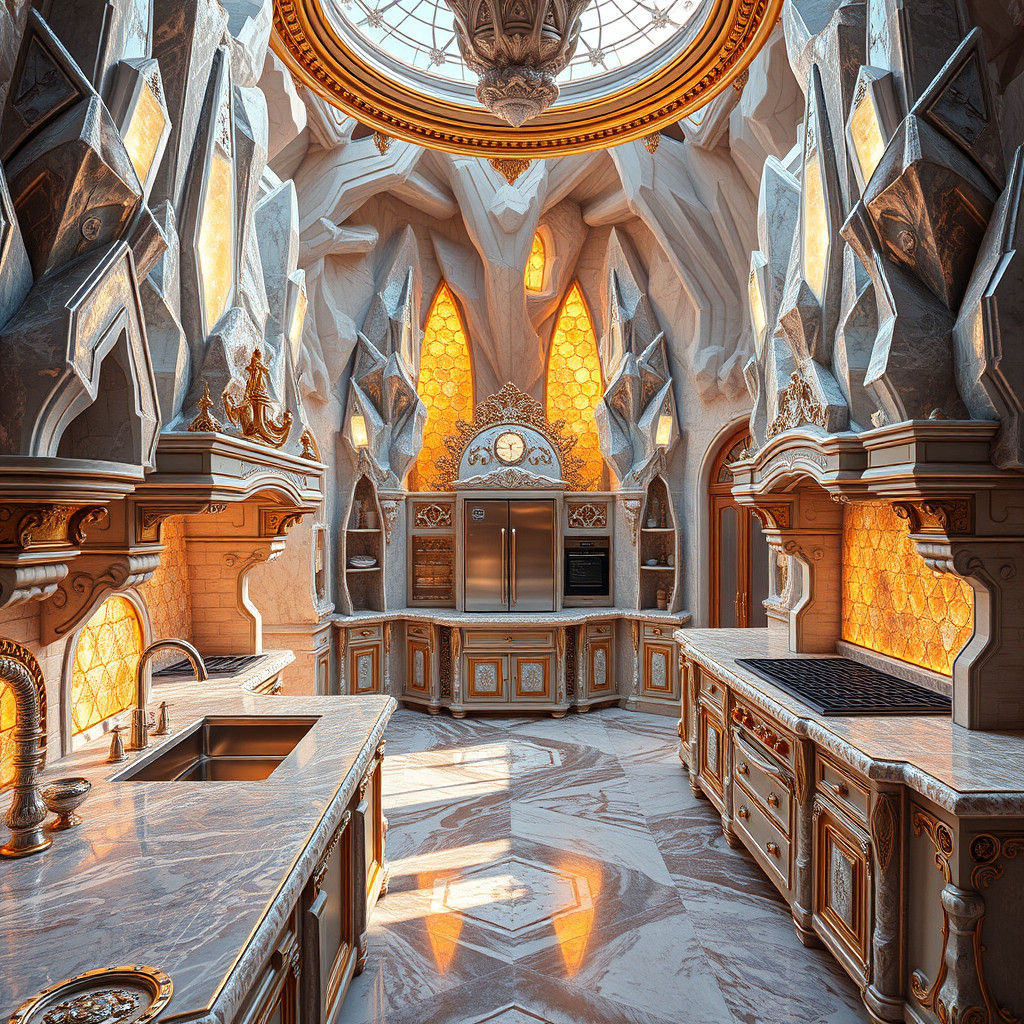 Opulent Crystal Kitchen in 3D Cinematic Style