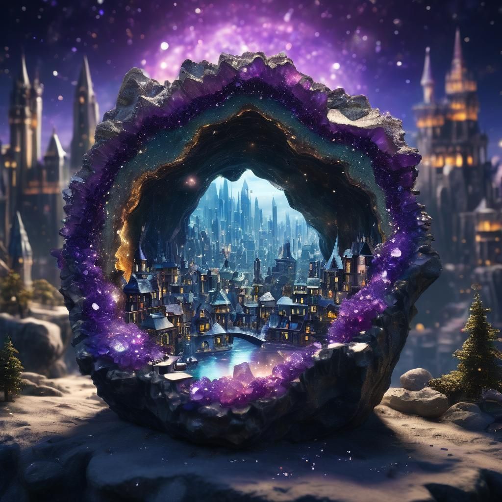 Fairytale City Inside Geode with Astral Patterns
