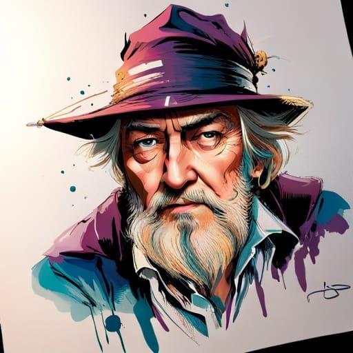 Anime Portrait of Dumbledore in Wizard Hat