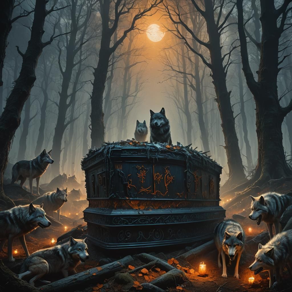 Wolves Guarding Edgar Markov's Coffin in Dark Forest