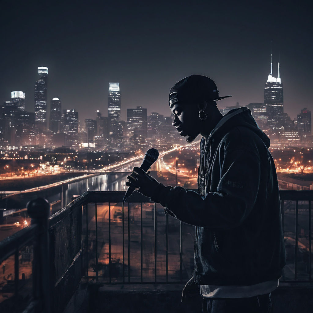 Rapper Silhouette in Gritty Urban Film Still