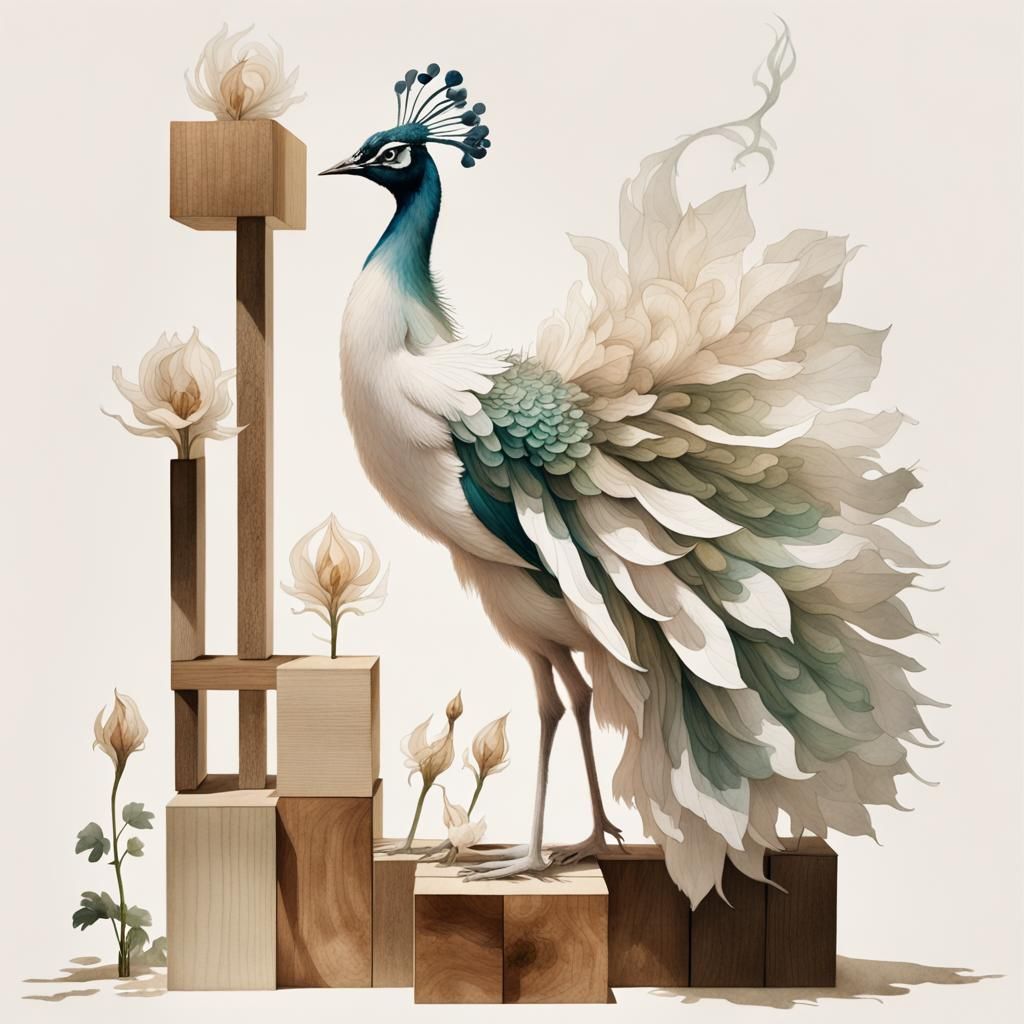 Aquilegia and White Peacock in Double Exposure Style