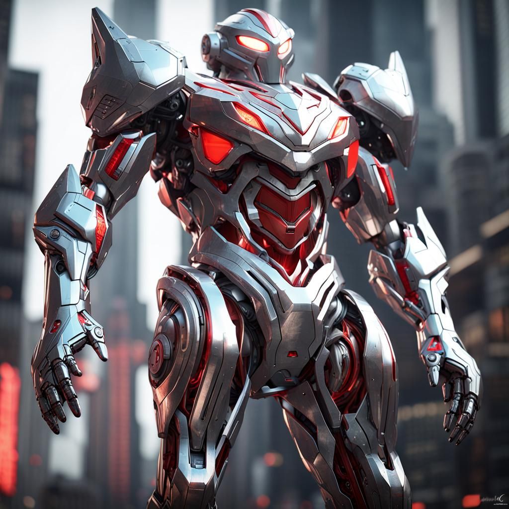 Futuristic Ultraman with Intricate Mech Details