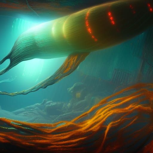 Giant Glow Worm Undersea Fantasy Concept Art