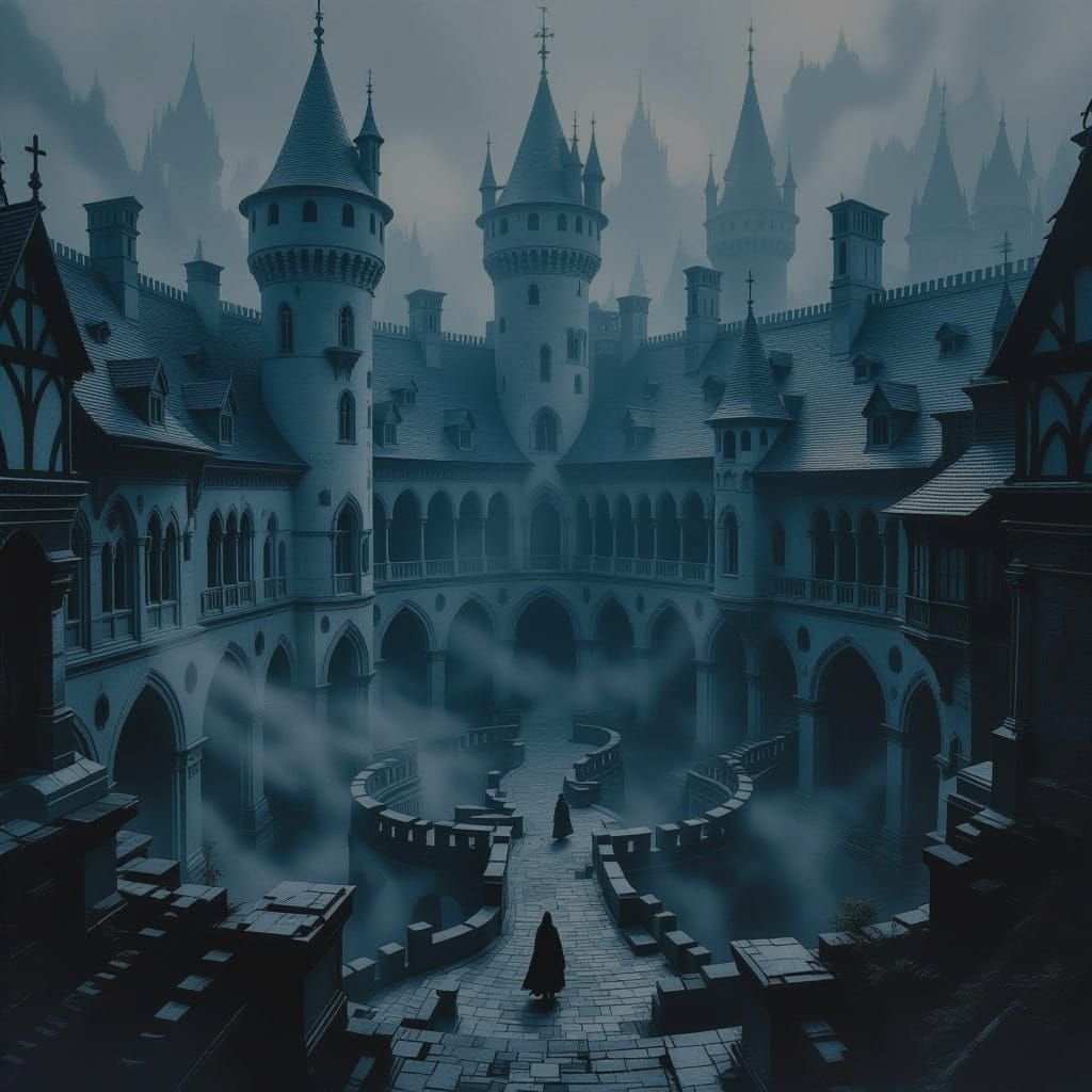 Mysterious Labyrinth Castle in Blue and Gray Tones