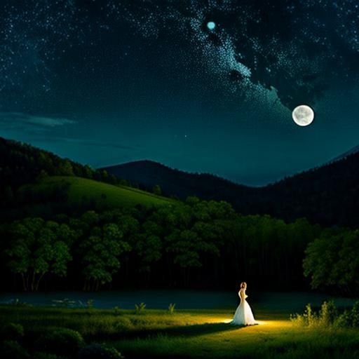 Romantic Landscape Under the Moon and Stars