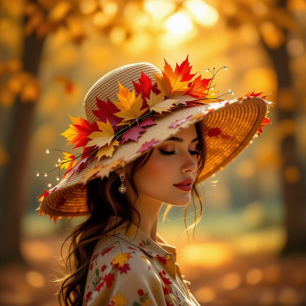 Autumn Leaf Sun Hat in Dappled Forest Light
