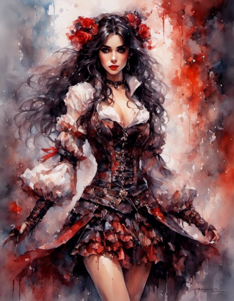 Brunette Fantasy Protagonist in Gouache Painting Style