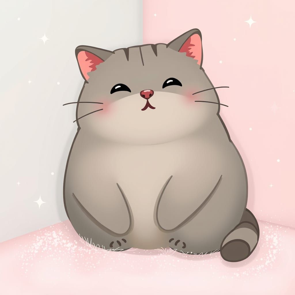 Whimsical Grey Cat in Pastel Paradise