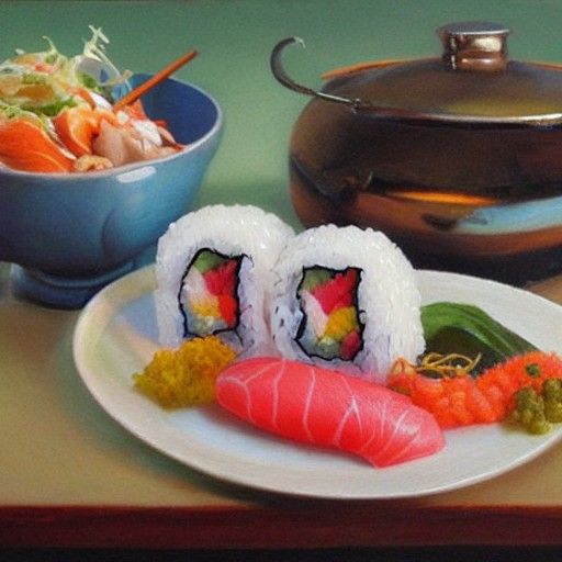 Sushi in Oil Painting Style of James Gurney