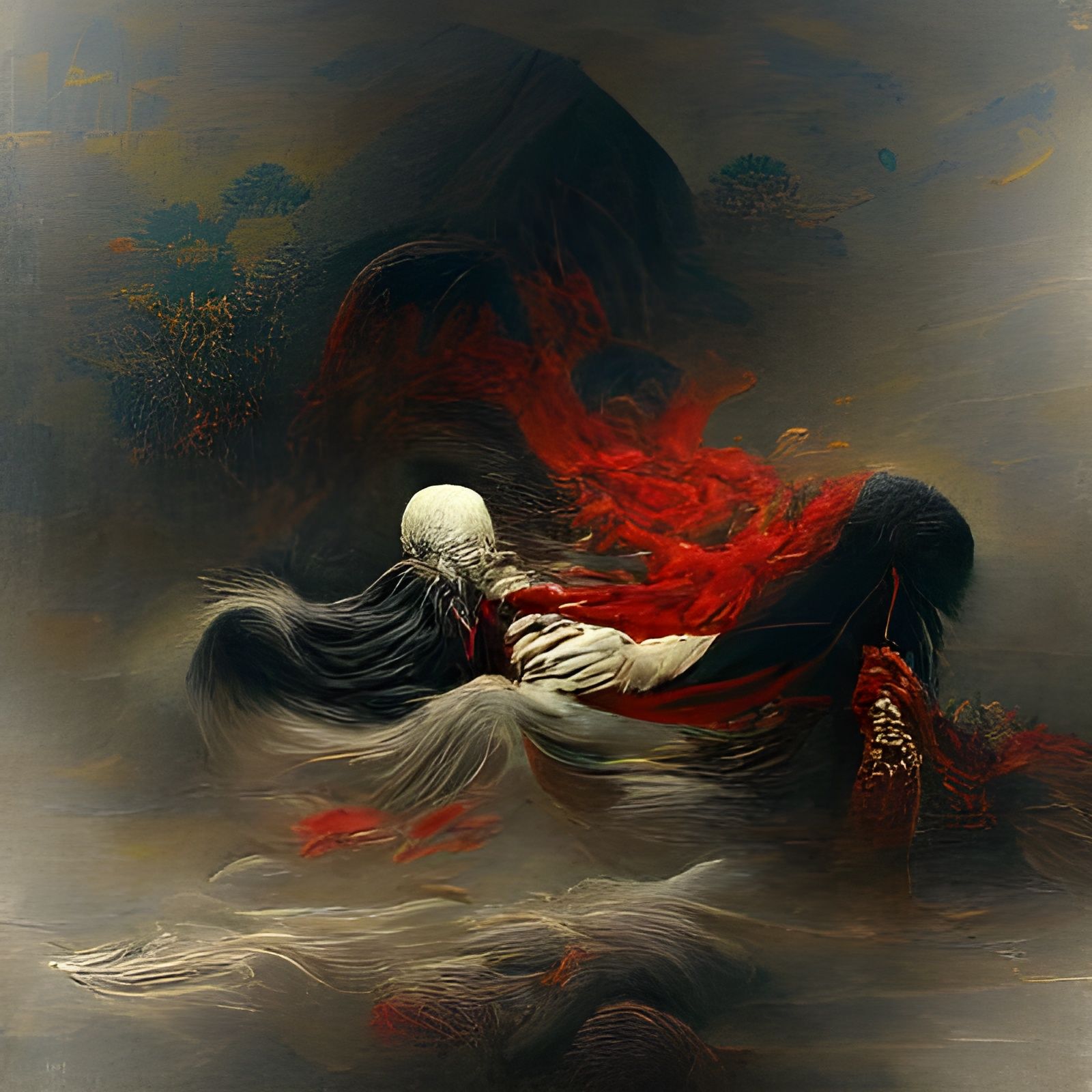 Fiery Torment: A Gothic Horror Engraving of Passion