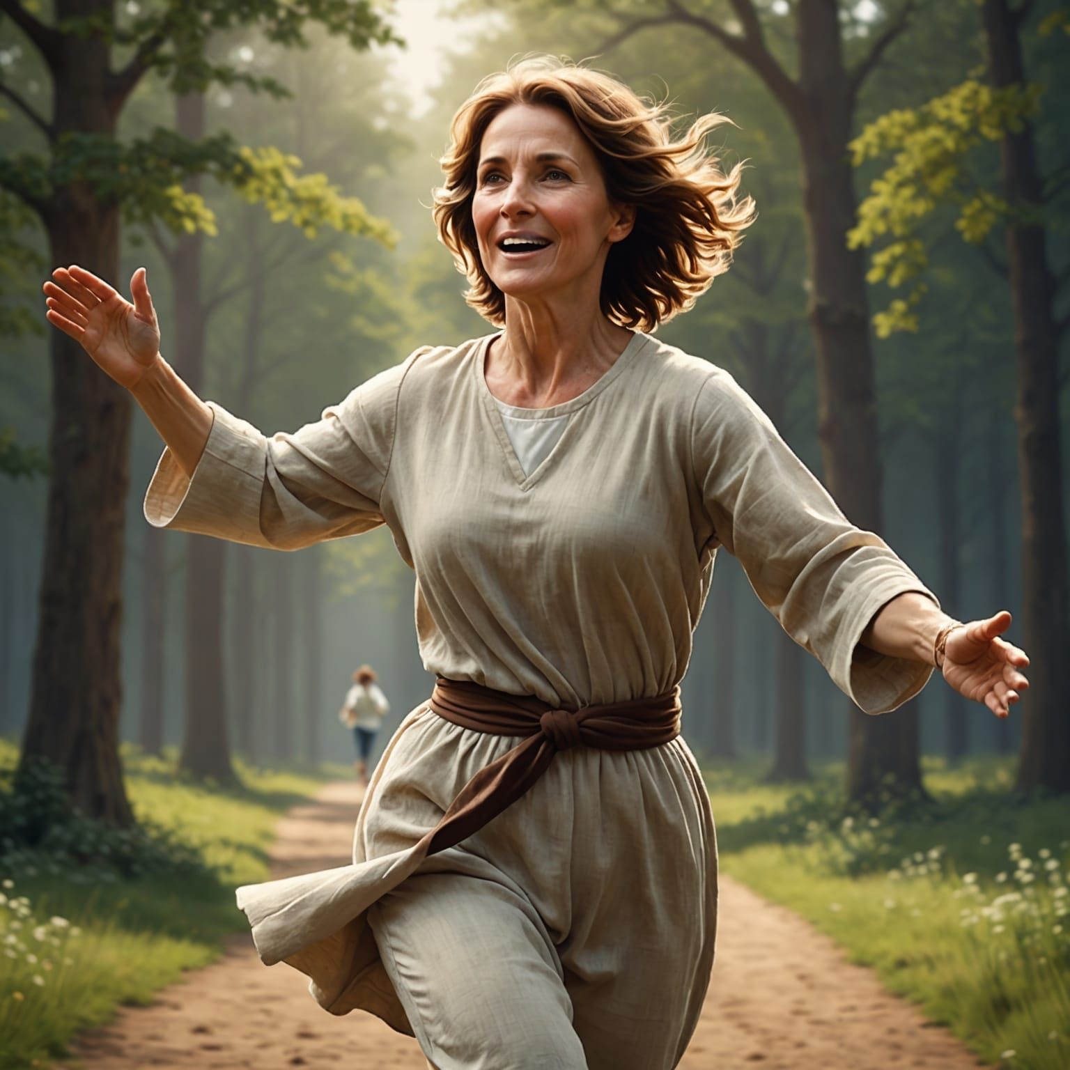 Woman Running to Embrace Jesus Christ