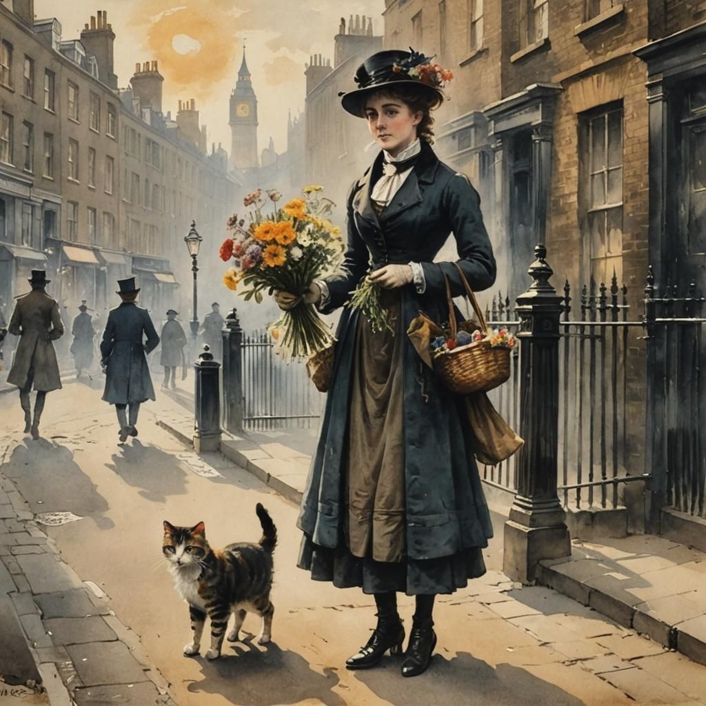Victorian Girl Selling Flowers: A Turner-esque Watercolour