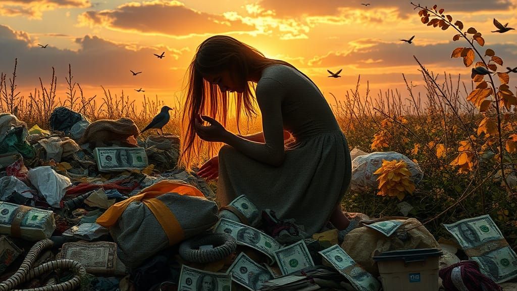 Digital Collage: Garbage, Money, and Mythical Creatures