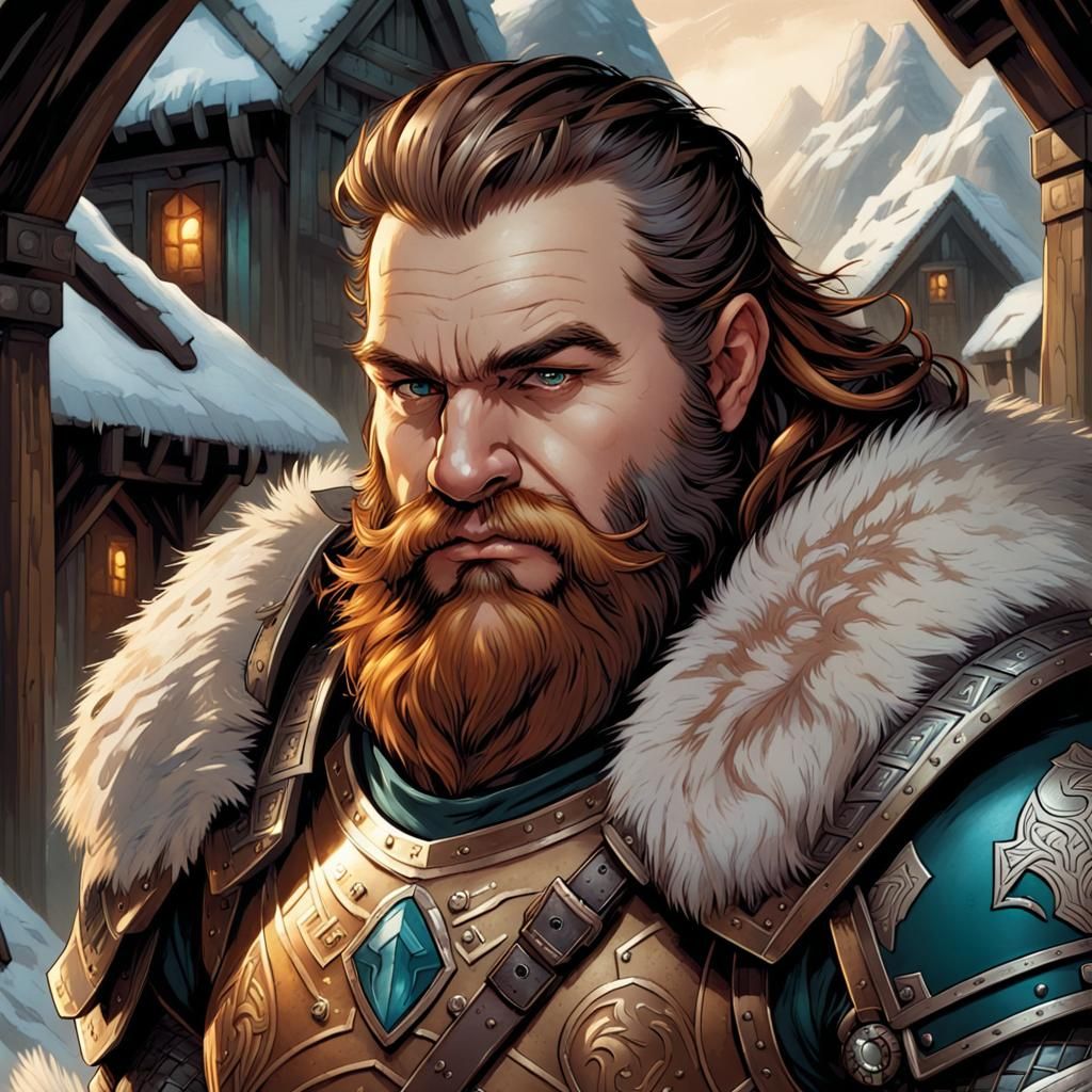 Dwarven Paladin Portrait in Comic Book Style