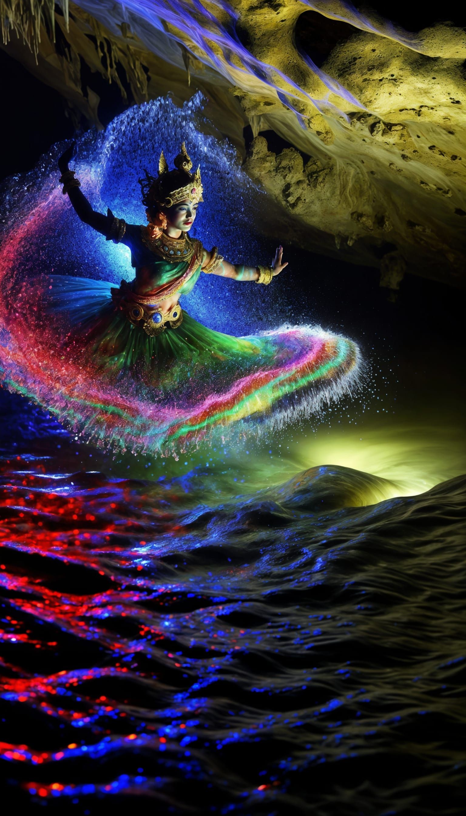 Enchanting Water Nymph Dancing in Subterranean Stream