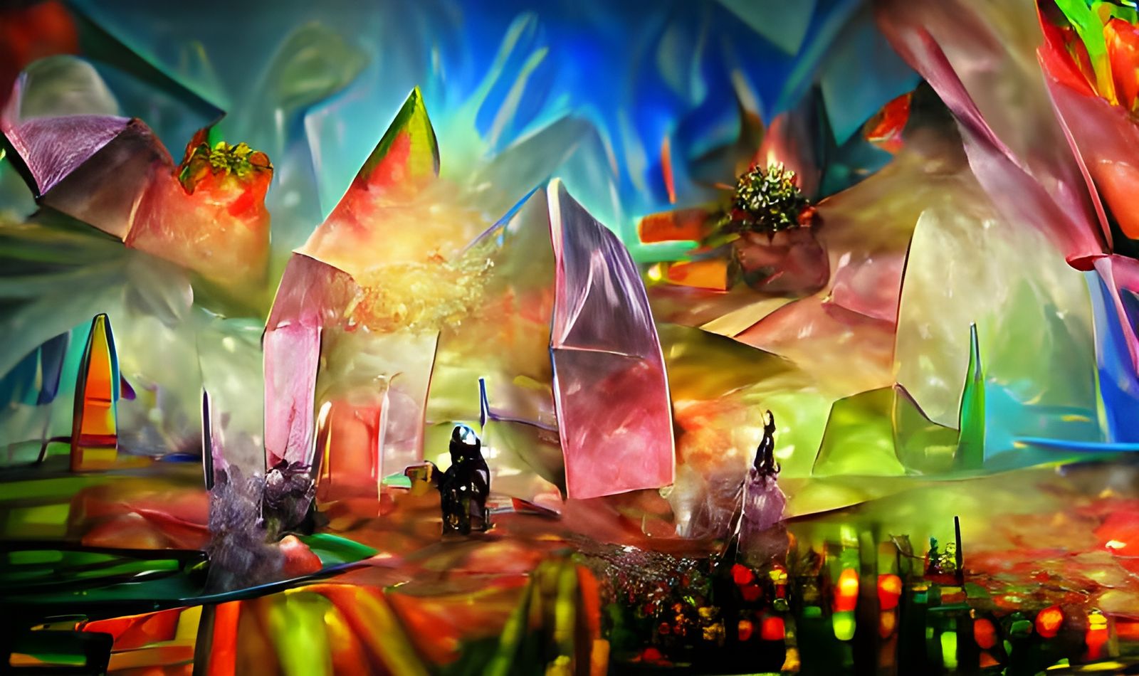 Surreal Crystalline Landscape in Mixed Media Style