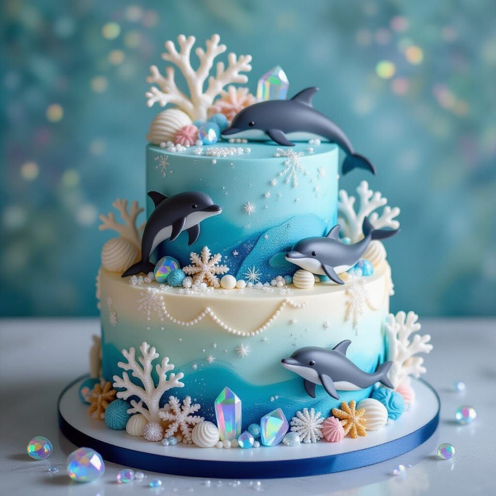Magical Sea-Inspired Cake with Coral and Crystal Adornments