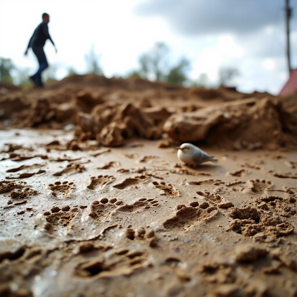 Footprint Panorama Captures Playful Clay Chaos