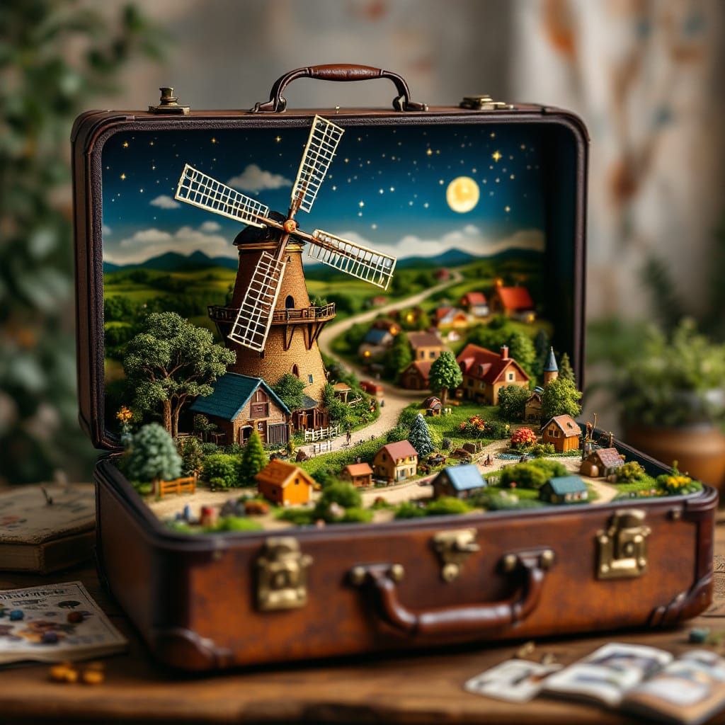 Miniature Farmland World in a Suitcase