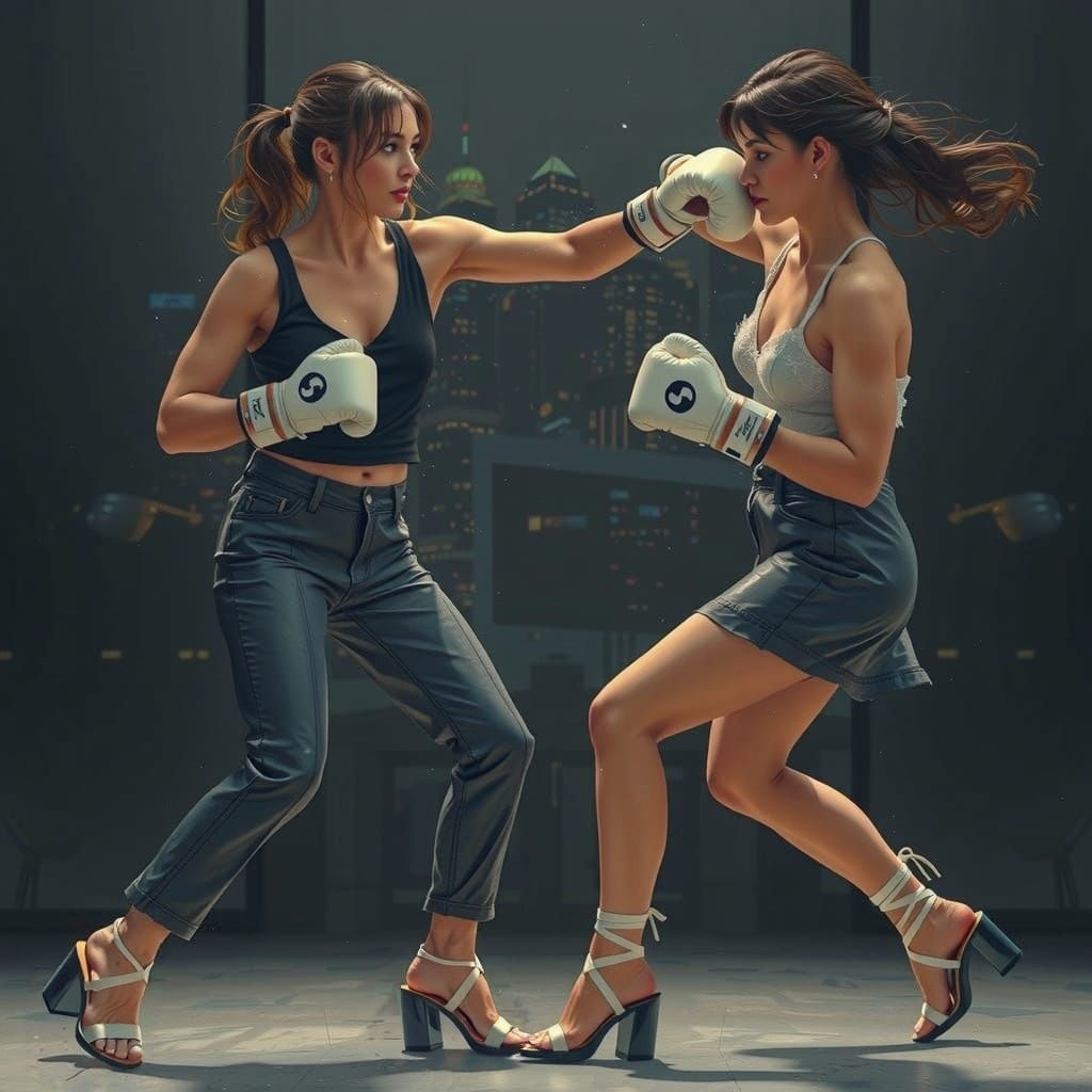 Hyper-Realistic Boxing Match in High Heels