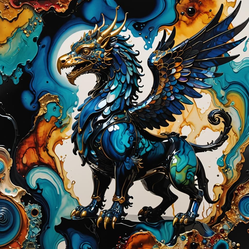 Obsidian Griffin in Surrealist Style