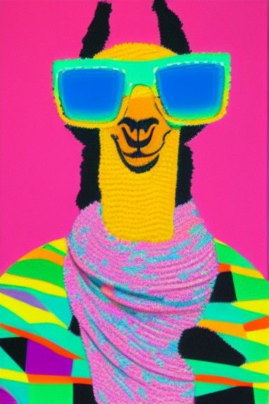 Llama with Scarf and Sunglasses in Pop Art Style