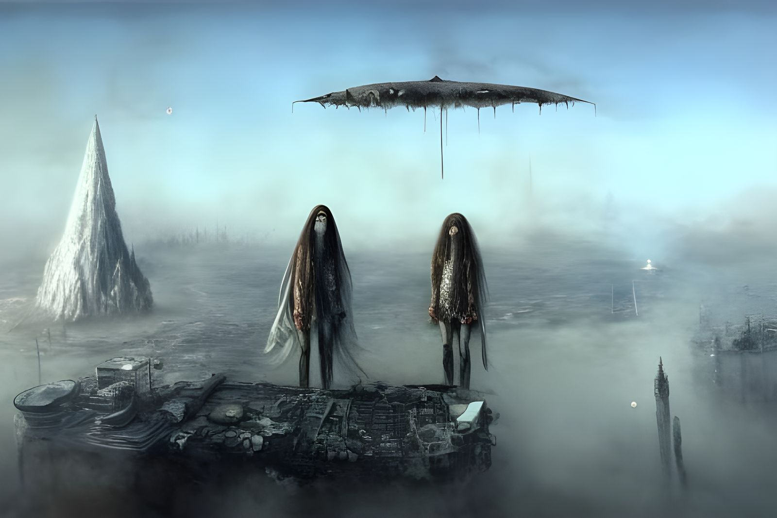 Alien Ship Over Futuristic Cityscape: Digital Painting