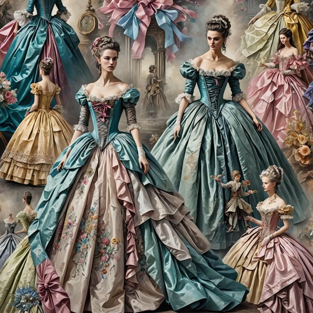 18th Century Gown on Pastel Ribbon Collage