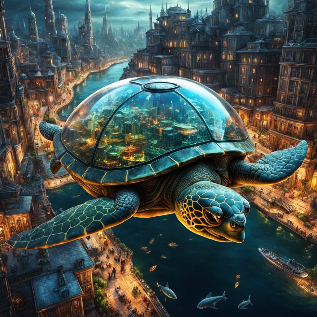 Colossal Submarine Turtle City in Sci-Fi Style