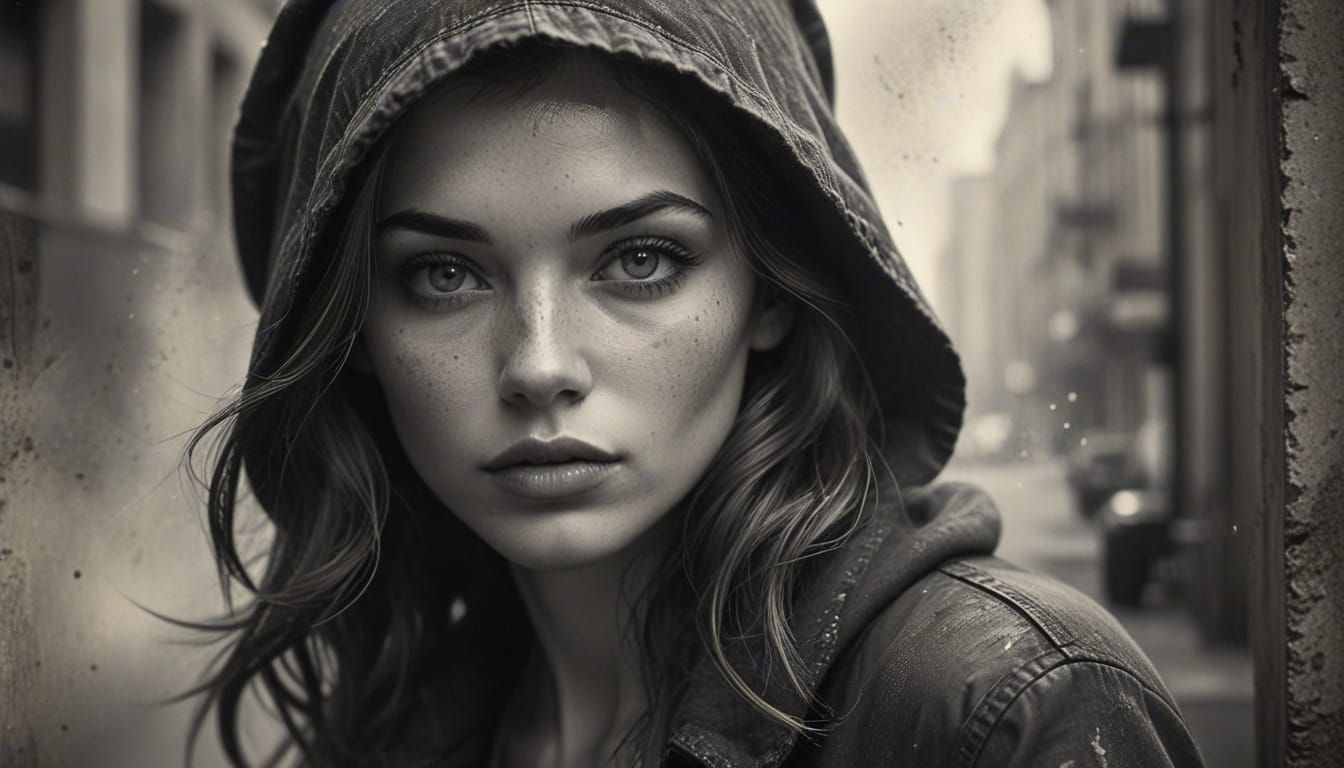 Ethereal City Pin-Up in Black and White