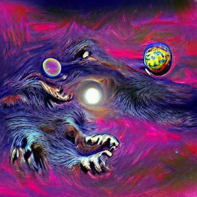Werewolf Howling at Cosmic Planet in Digital Art