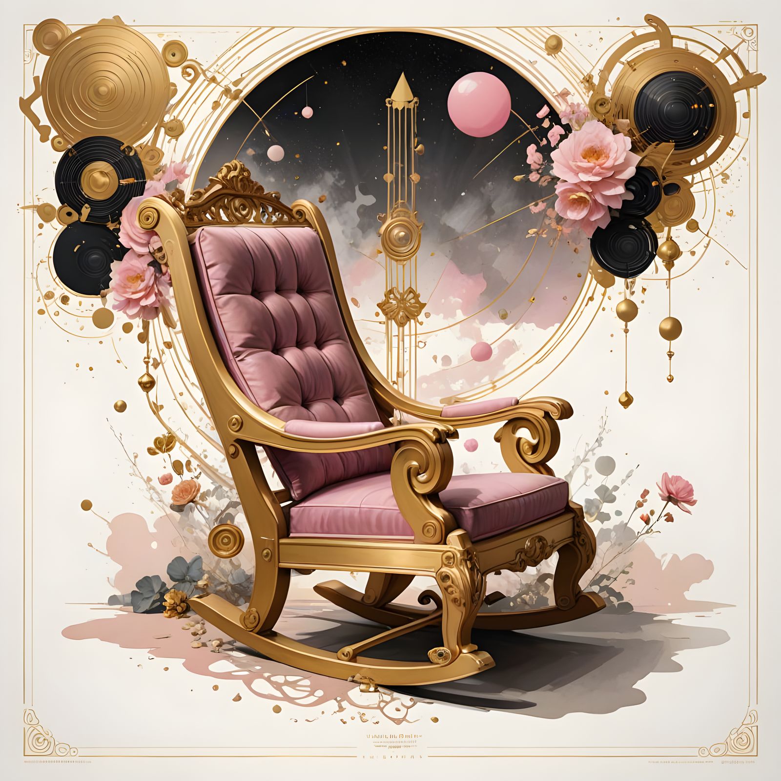 Victorian Rocking Chair in Sumi-e Water Ink Art