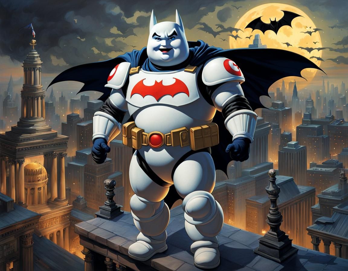 Batman Stay Puft Fusion on Gotham Roofs