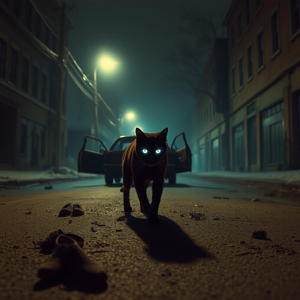 Ethereal Ghost Cat Prowling Abandoned Streets